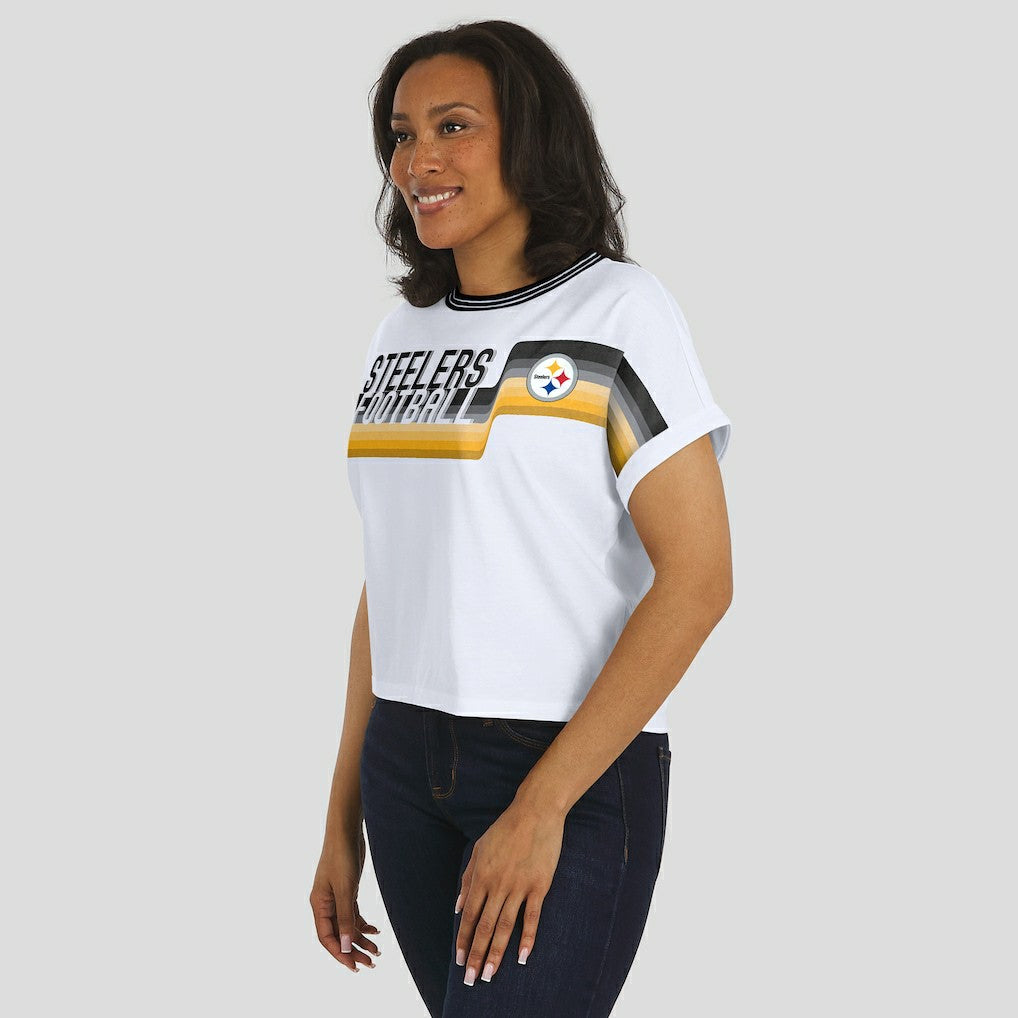 Pittsburgh Steelers  WEAR by Erin Andrews Women's Cropped Center Stripe Dolman T-Shirt