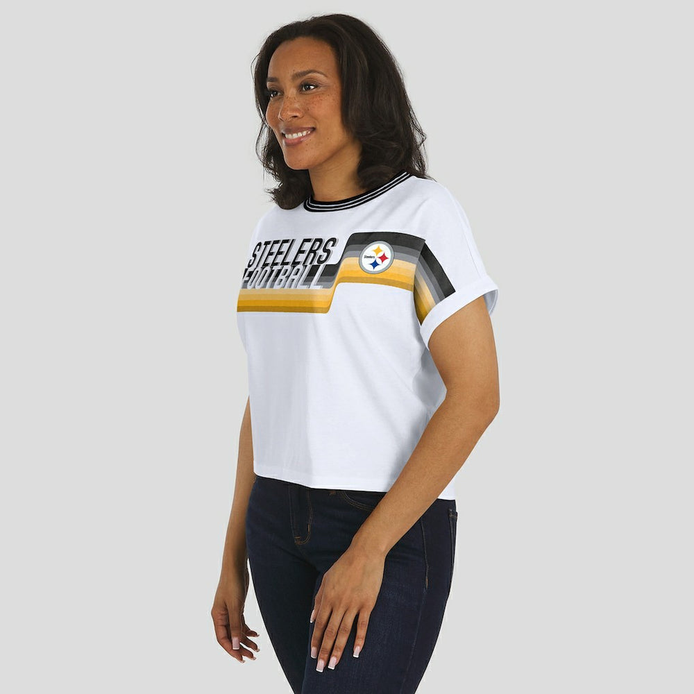 Pittsburgh Steelers  WEAR by Erin Andrews Women's Cropped Center Stripe Dolman T-Shirt