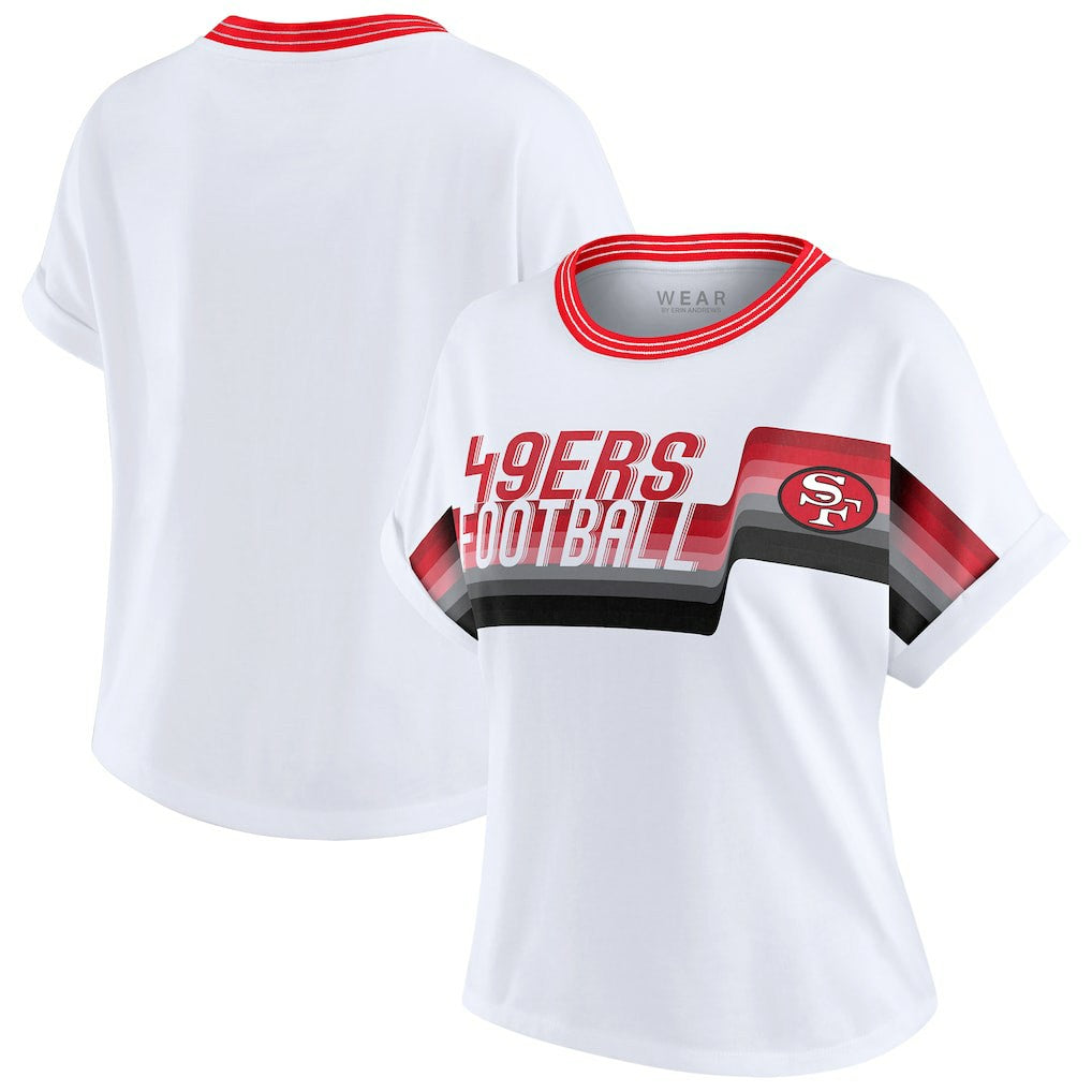 San Francisco 49ers  WEAR by Erin Andrews Women's Cropped Center Stripe Dolman T-Shirt