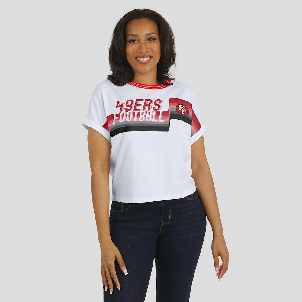 San Francisco 49ers  WEAR by Erin Andrews Women's Cropped Center Stripe Dolman T-Shirt