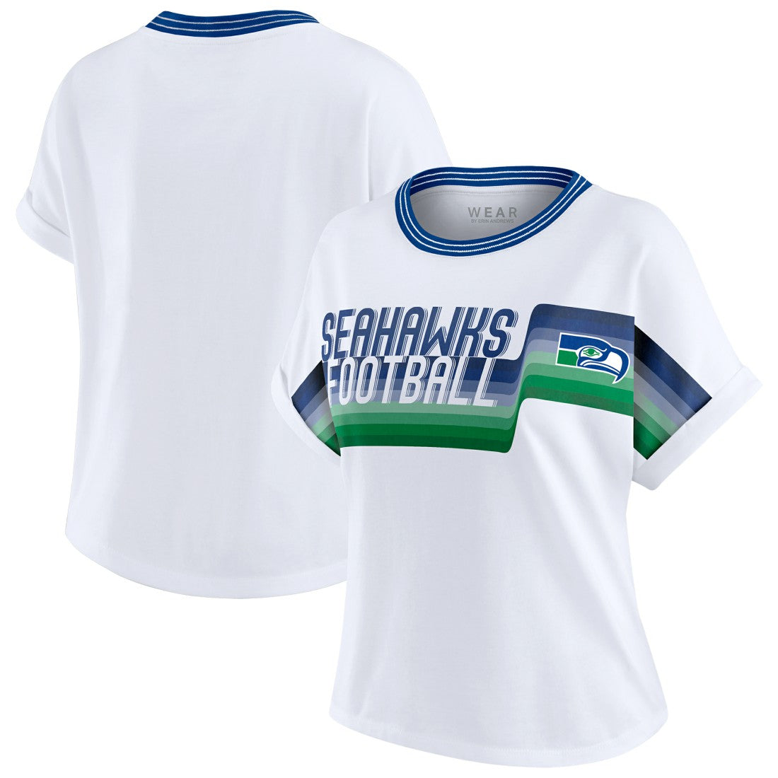 Seattle Seahawks  WEAR by Erin Andrews Women's Cropped Center Stripe Dolman T-Shirt