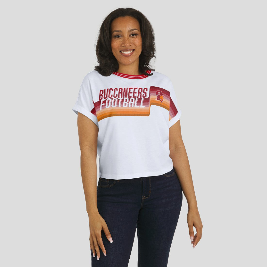 Tampa Bay Buccaneers  WEAR by Erin Andrews Women's Cropped Center Stripe Dolman T-Shirt