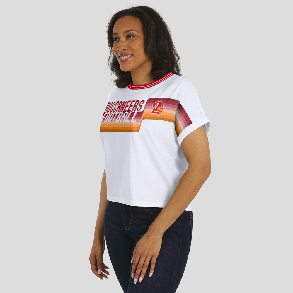 Tampa Bay Buccaneers  WEAR by Erin Andrews Women's Cropped Center Stripe Dolman T-Shirt
