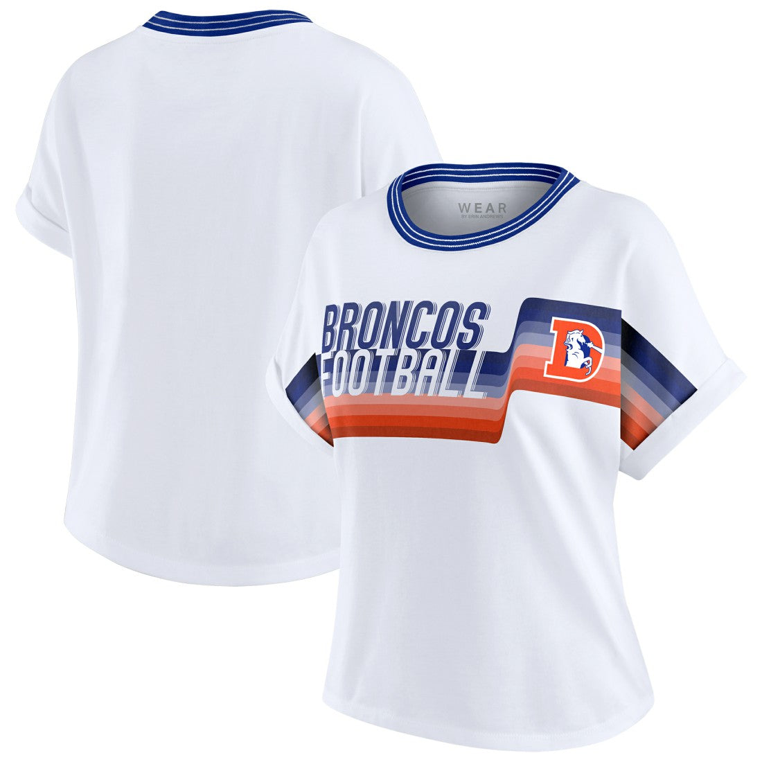 Denver Broncos  WEAR by Erin Andrews Women's Cropped Center Stripe Dolman T-Shirt