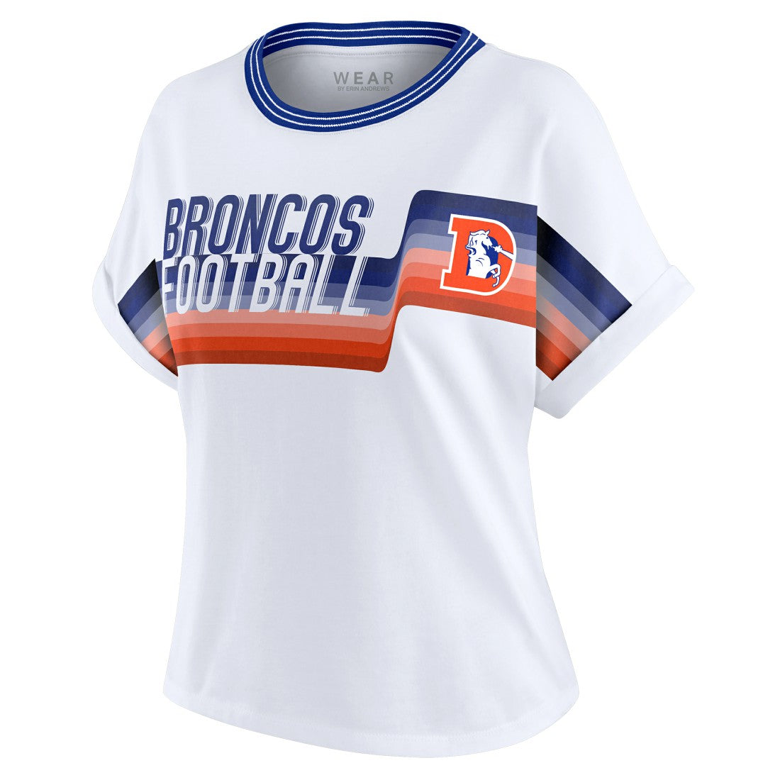Denver Broncos  WEAR by Erin Andrews Women's Cropped Center Stripe Dolman T-Shirt