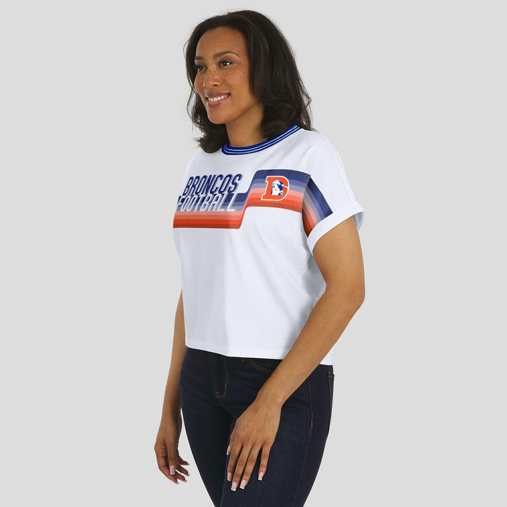Denver Broncos  WEAR by Erin Andrews Women's Cropped Center Stripe Dolman T-Shirt