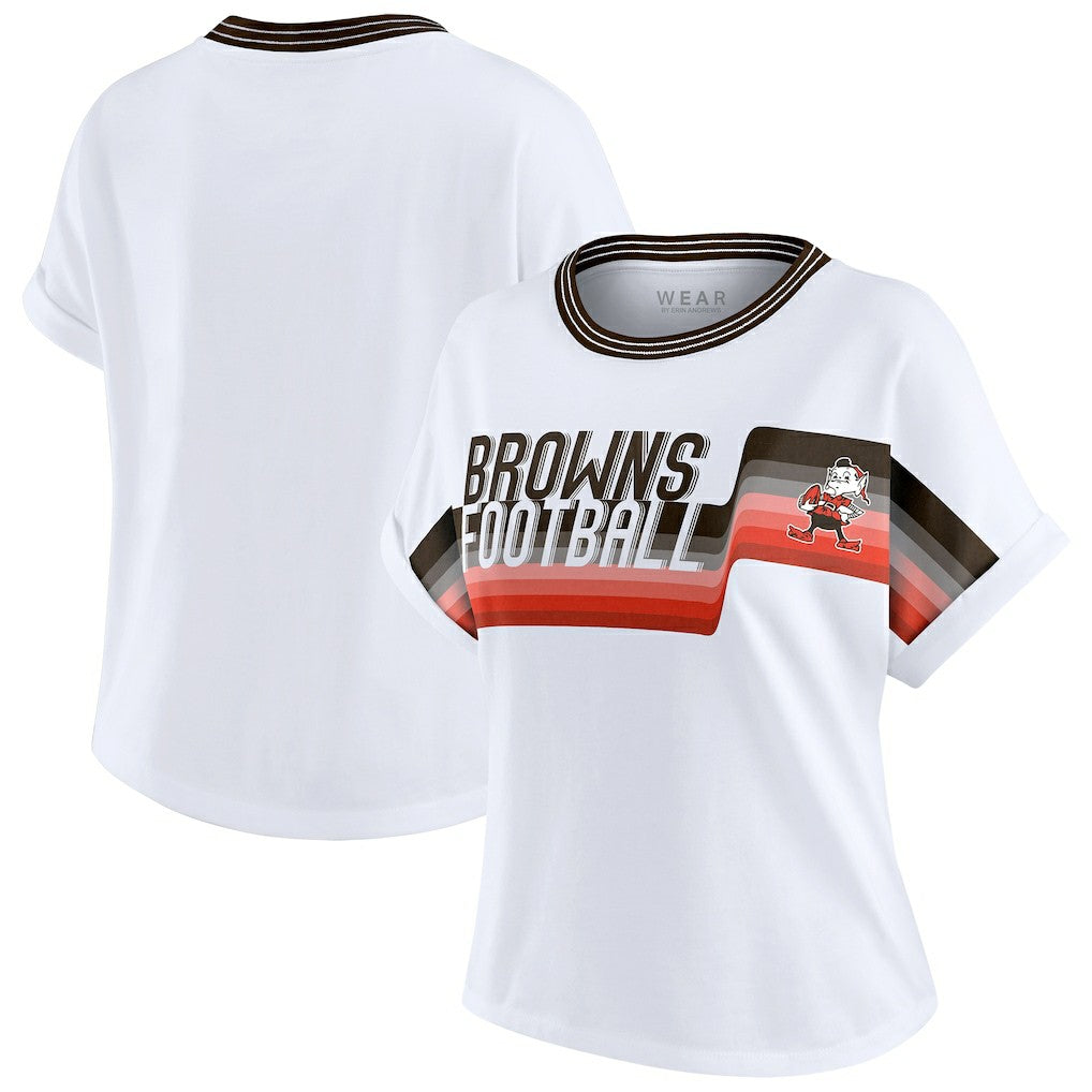 Cleveland Browns  WEAR by Erin Andrews Women's Cropped Center Stripe Dolman T-Shirt