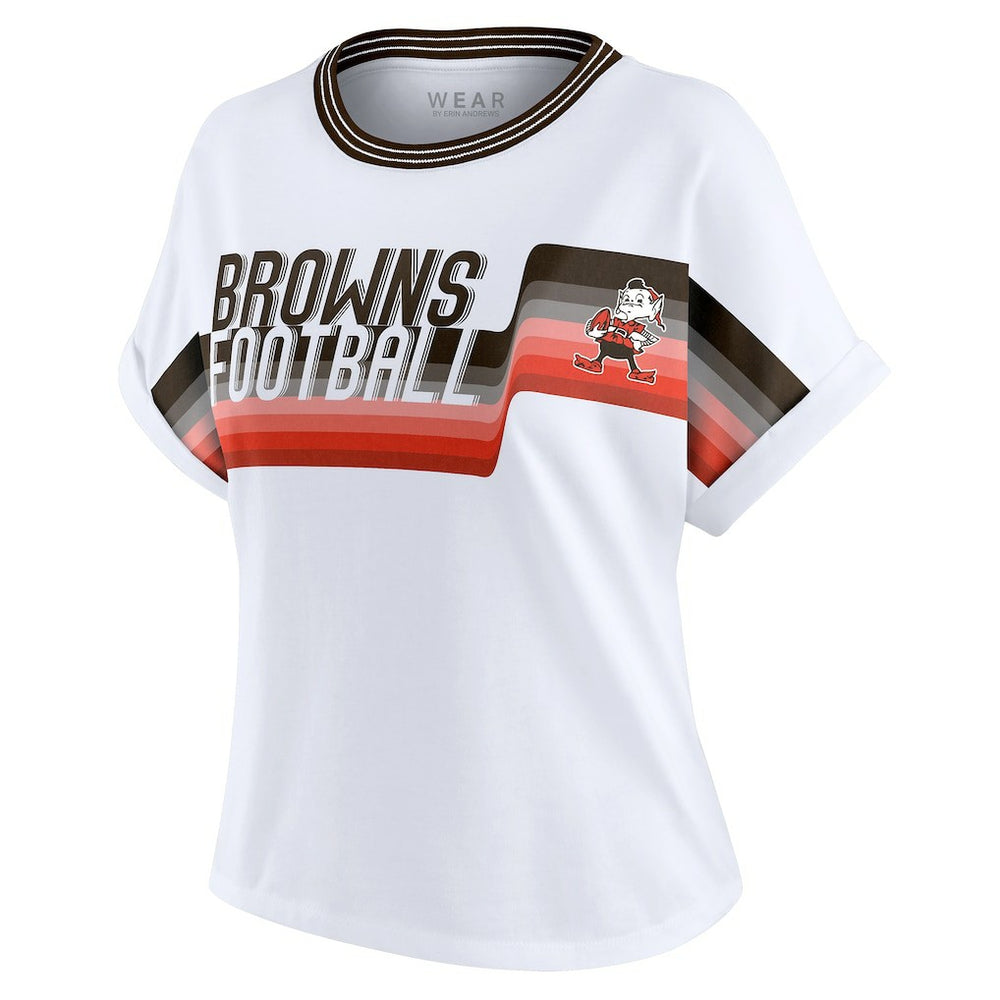 Cleveland Browns  WEAR by Erin Andrews Women's Cropped Center Stripe Dolman T-Shirt