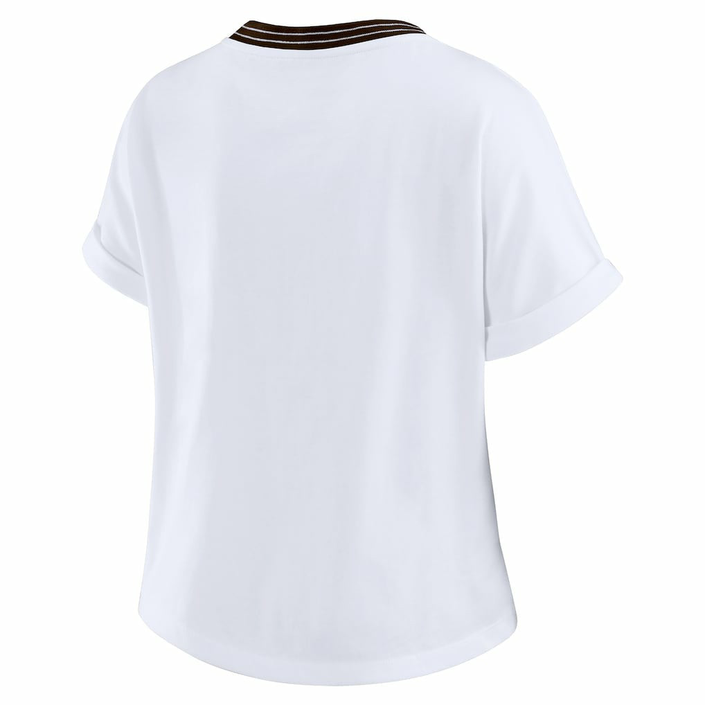 Cleveland Browns  WEAR by Erin Andrews Women's Cropped Center Stripe Dolman T-Shirt