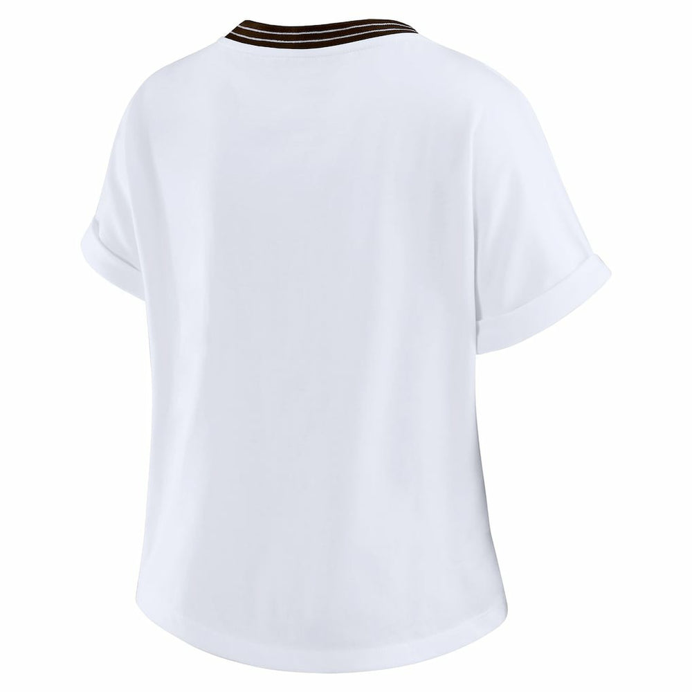 Cleveland Browns  WEAR by Erin Andrews Women's Cropped Center Stripe Dolman T-Shirt