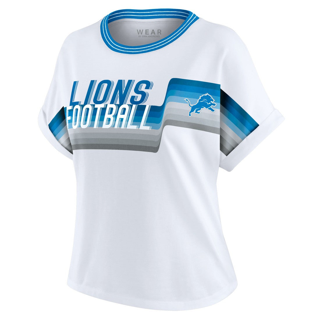 Detroit Lions  WEAR by Erin Andrews Women's Cropped Center Stripe Dolman T-Shirt