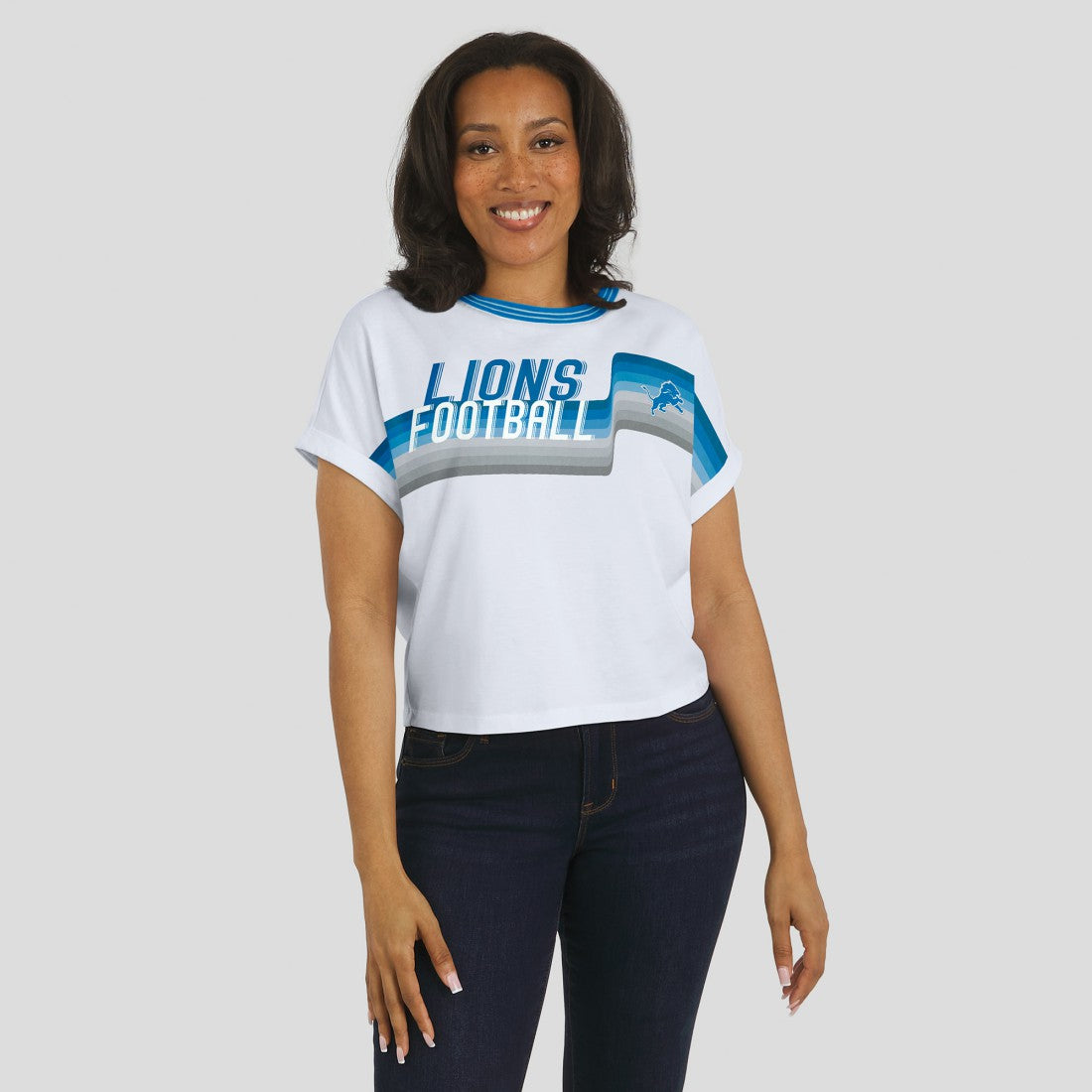 Detroit Lions  WEAR by Erin Andrews Women's Cropped Center Stripe Dolman T-Shirt