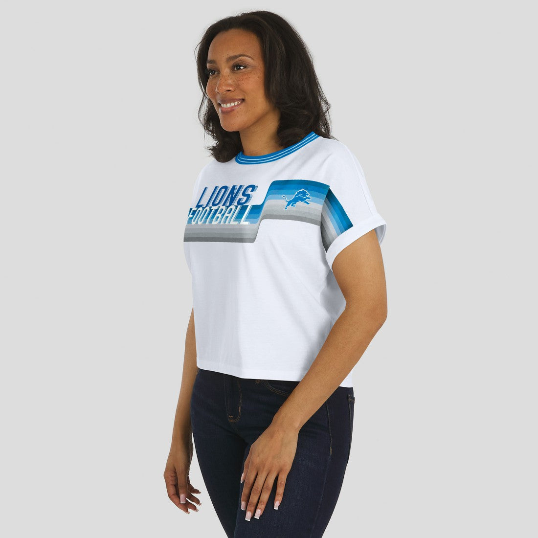 Detroit Lions  WEAR by Erin Andrews Women's Cropped Center Stripe Dolman T-Shirt