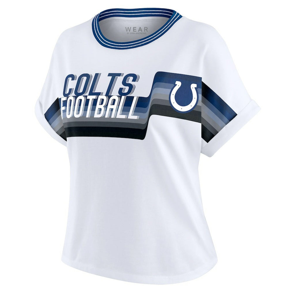 Indianapolis Colts  WEAR by Erin Andrews Women's Cropped Center Stripe Dolman T-Shirt