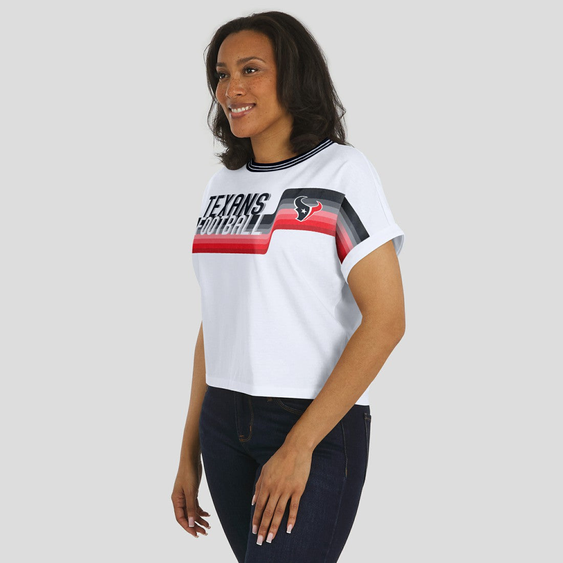 Houston Texans  WEAR by Erin Andrews Women's Cropped Center Stripe Dolman T-Shirt