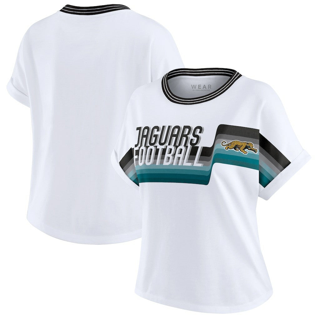 Jacksonville Jaguars  WEAR by Erin Andrews Women's Cropped Center Stripe Dolman T-Shirt