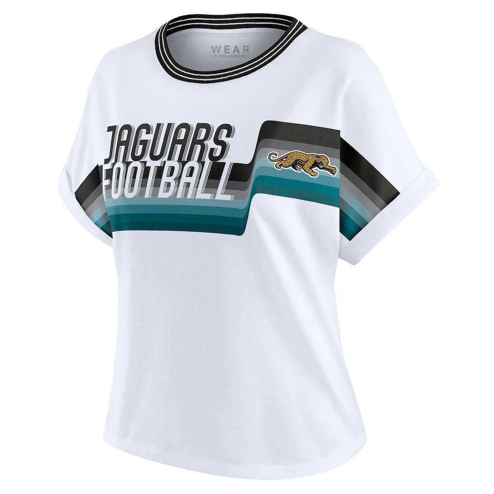 Jacksonville Jaguars  WEAR by Erin Andrews Women's Cropped Center Stripe Dolman T-Shirt