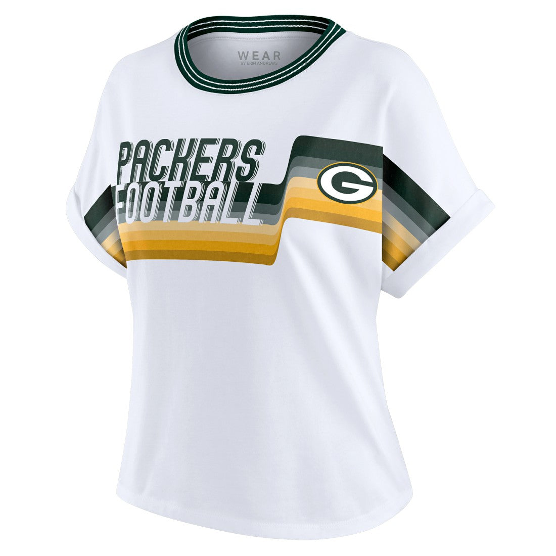 Green Bay Packers  WEAR by Erin Andrews Women's Cropped Center Stripe Dolman T-Shirt