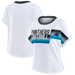 Carolina Panthers  WEAR by Erin Andrews Women's Cropped Center Stripe Dolman T-Shirt