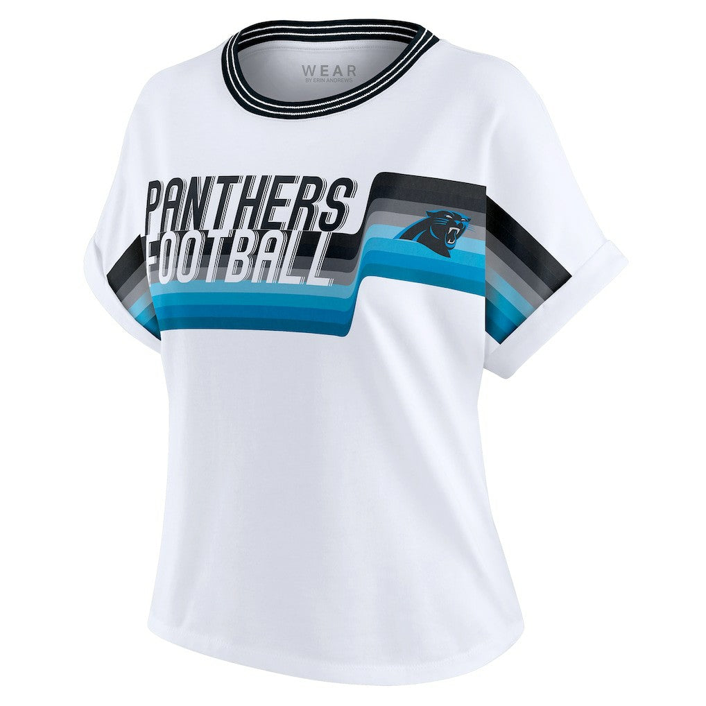 Carolina Panthers  WEAR by Erin Andrews Women's Cropped Center Stripe Dolman T-Shirt