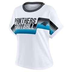 Carolina Panthers  WEAR by Erin Andrews Women's Cropped Center Stripe Dolman T-Shirt