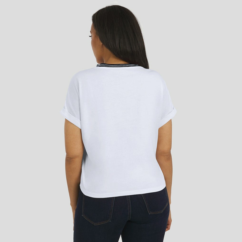 Carolina Panthers  WEAR by Erin Andrews Women's Cropped Center Stripe Dolman T-Shirt