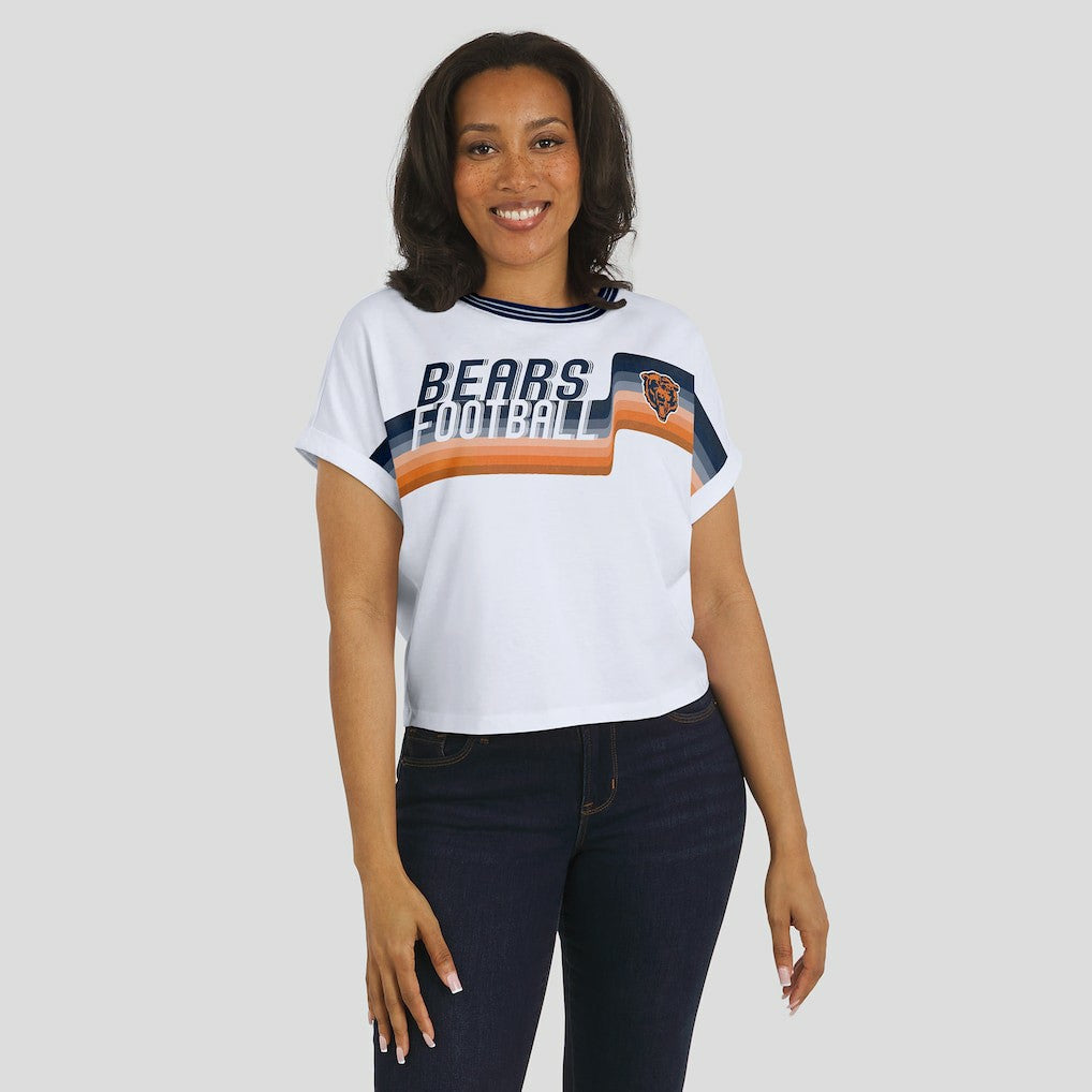 Chicago Bears  WEAR by Erin Andrews Women's Cropped Center Stripe Dolman T-Shirt