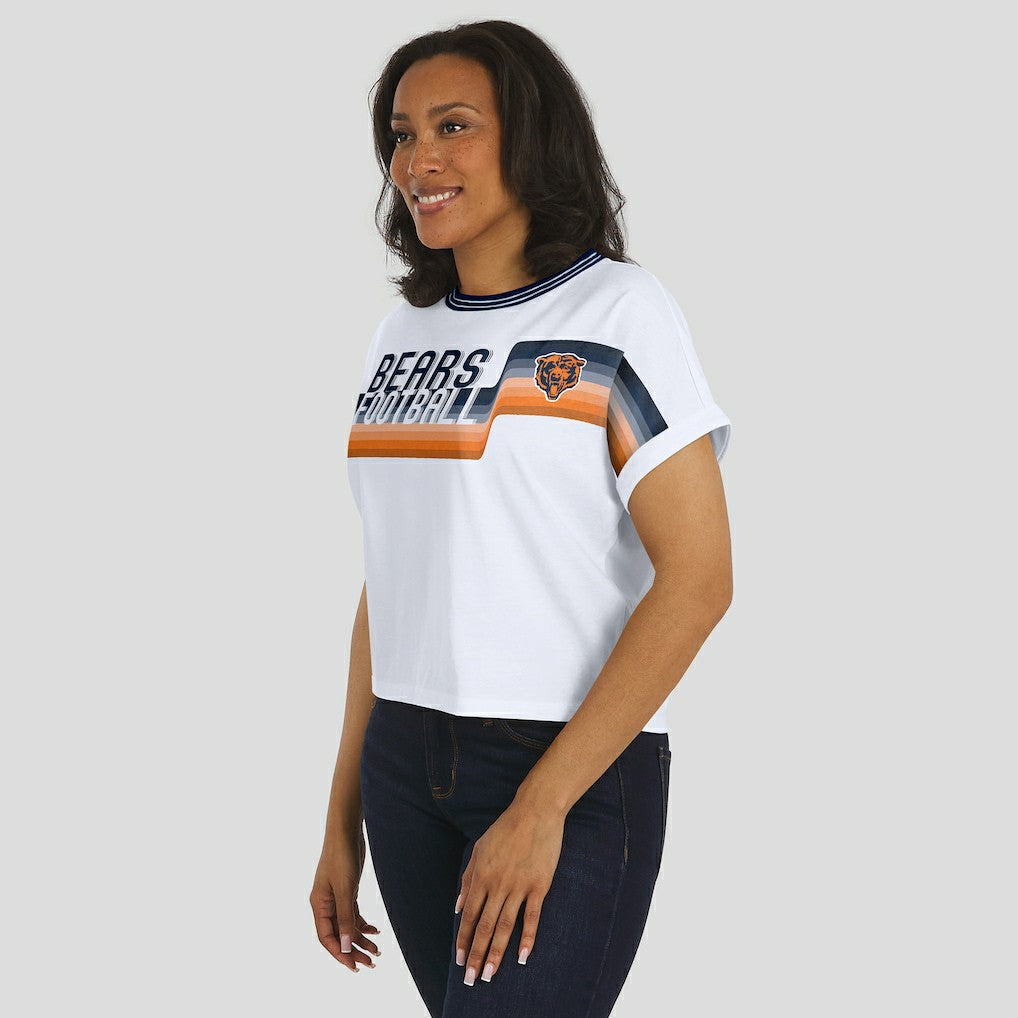 Chicago Bears  WEAR by Erin Andrews Women's Cropped Center Stripe Dolman T-Shirt