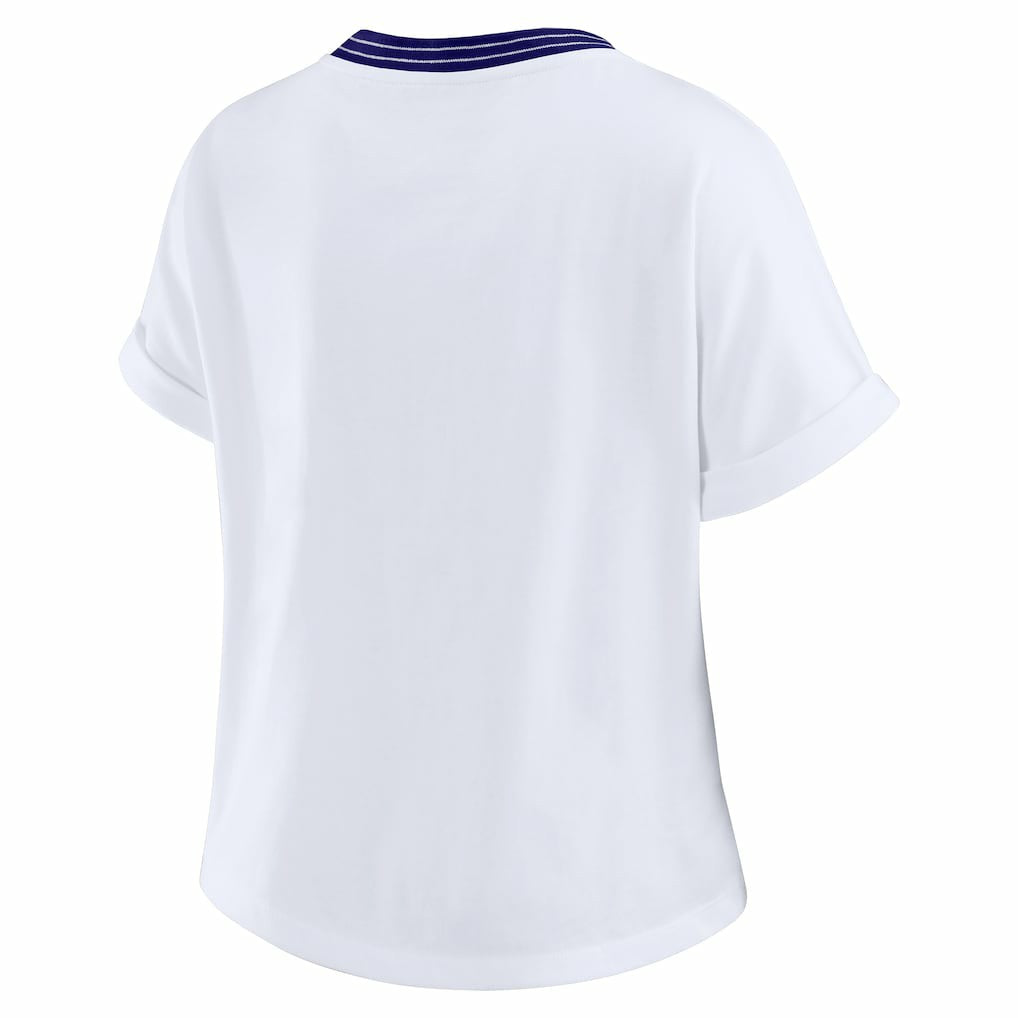 Baltimore Ravens  WEAR by Erin Andrews Women's Cropped Center Stripe Dolman T-Shirt