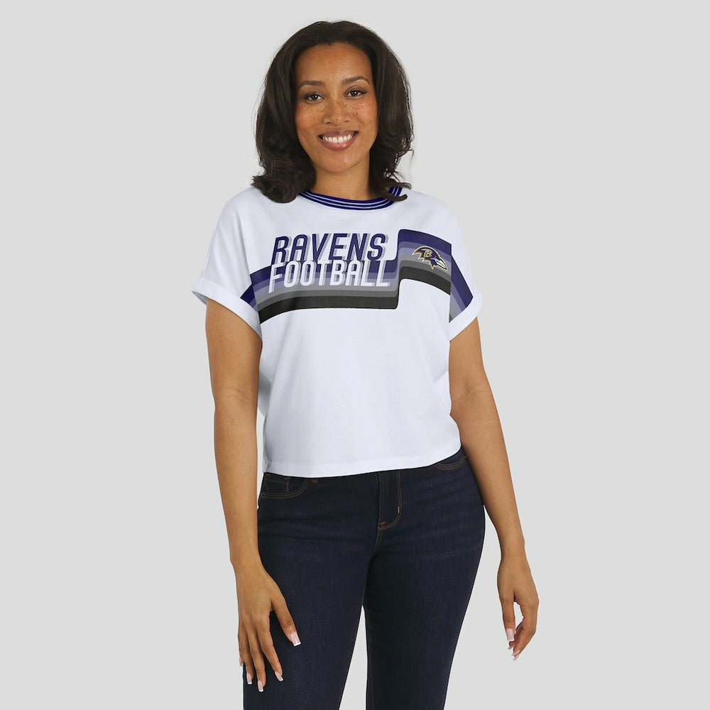 Baltimore Ravens  WEAR by Erin Andrews Women's Cropped Center Stripe Dolman T-Shirt