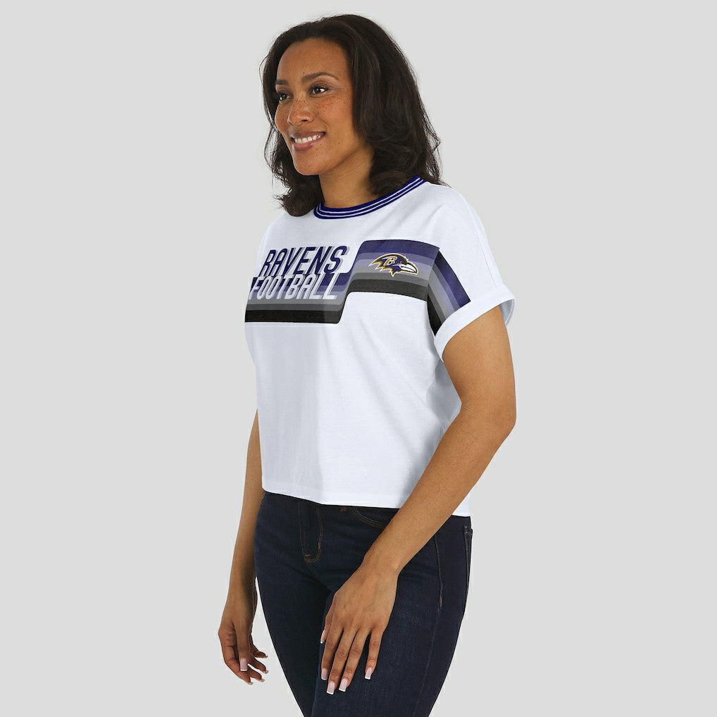 Baltimore Ravens  WEAR by Erin Andrews Women's Cropped Center Stripe Dolman T-Shirt