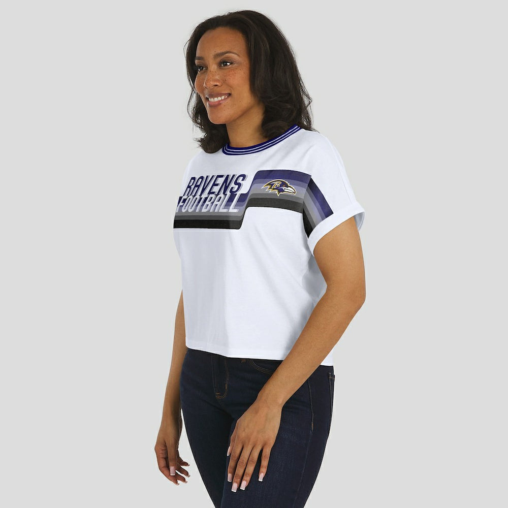 Baltimore Ravens  WEAR by Erin Andrews Women's Cropped Center Stripe Dolman T-Shirt