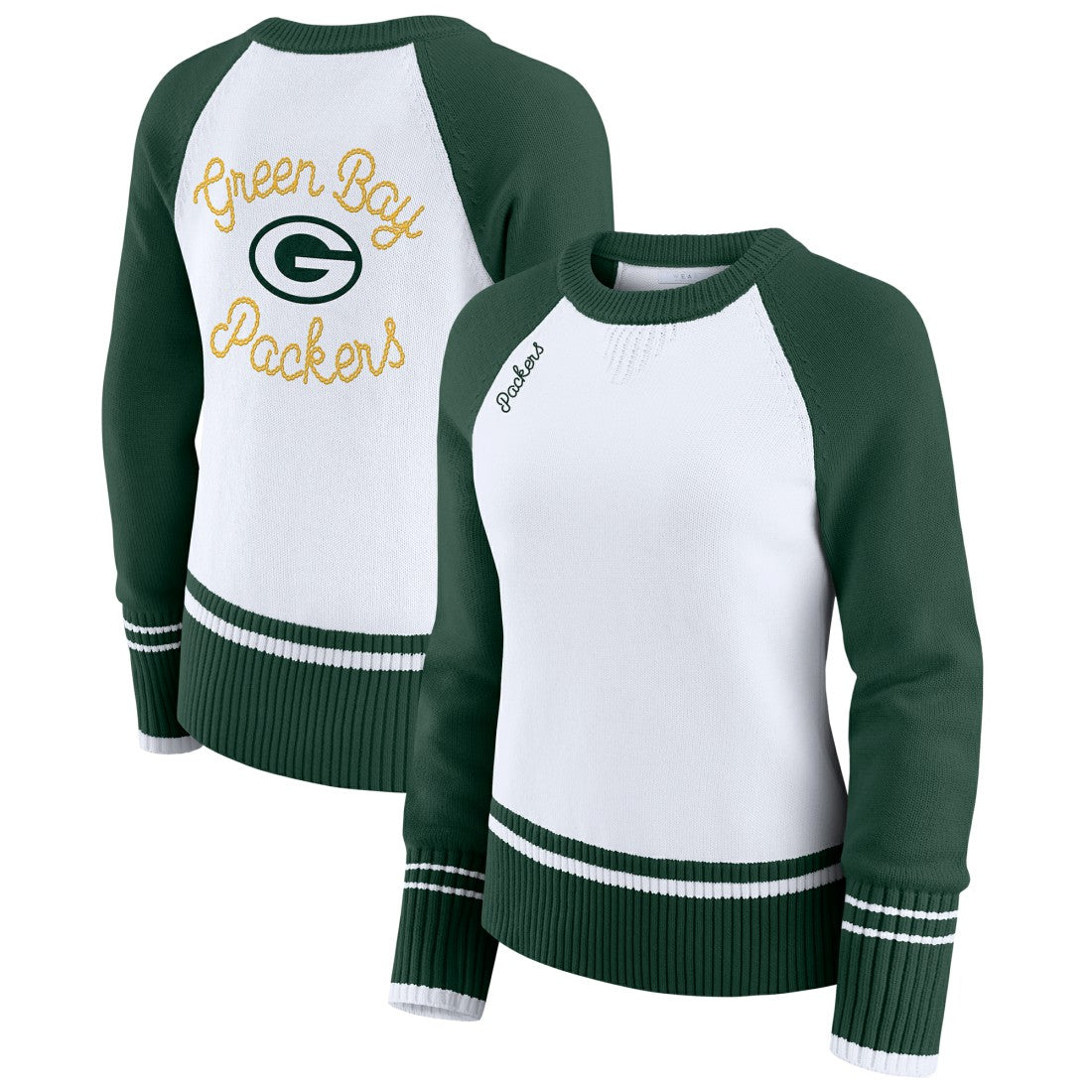 Green Bay Packers  WEAR by Erin Andrews Women's Colorblock Raglan Sweater
