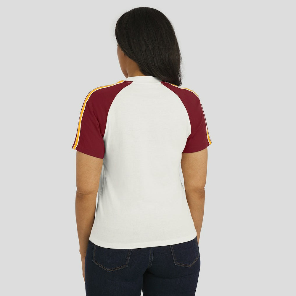 Washington Commanders  WEAR by Erin Andrews Women's Sleeve Stripe Distressed Raglan T-Shirt