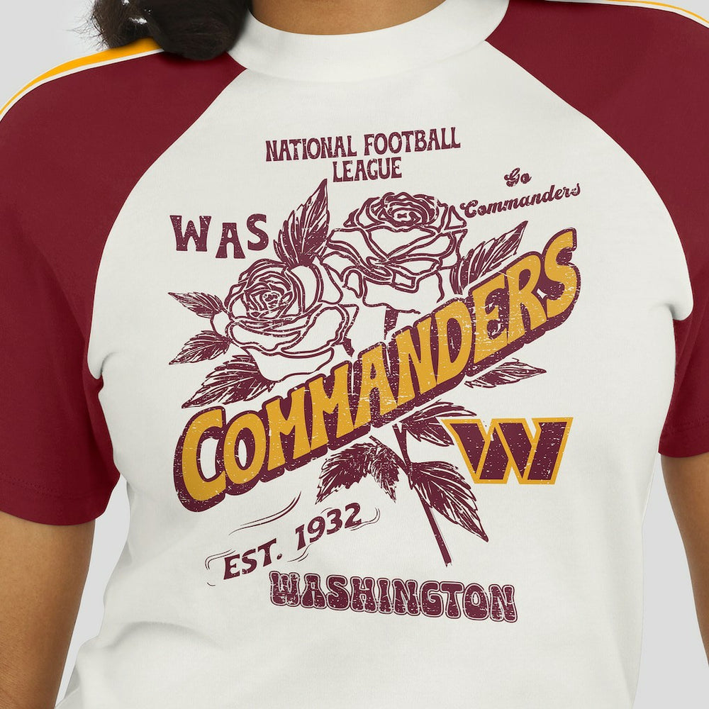 Washington Commanders  WEAR by Erin Andrews Women's Sleeve Stripe Distressed Raglan T-Shirt