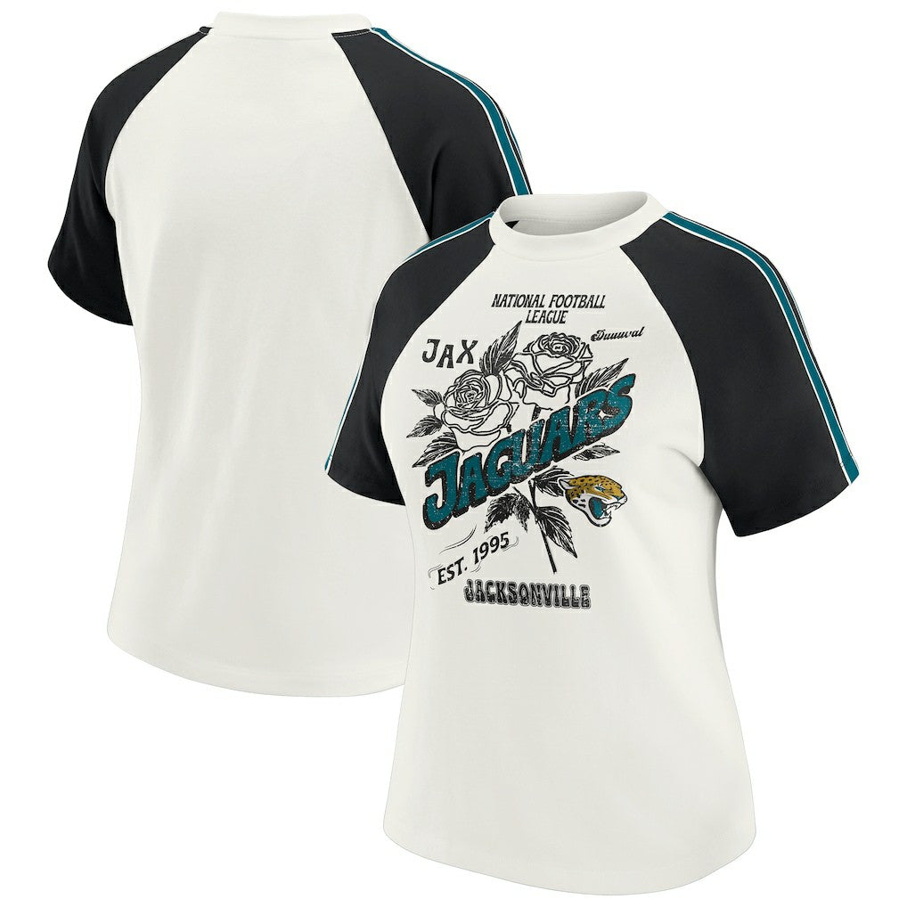 Jacksonville Jaguars  WEAR by Erin Andrews Women's Sleeve Stripe Distressed Raglan T-Shirt