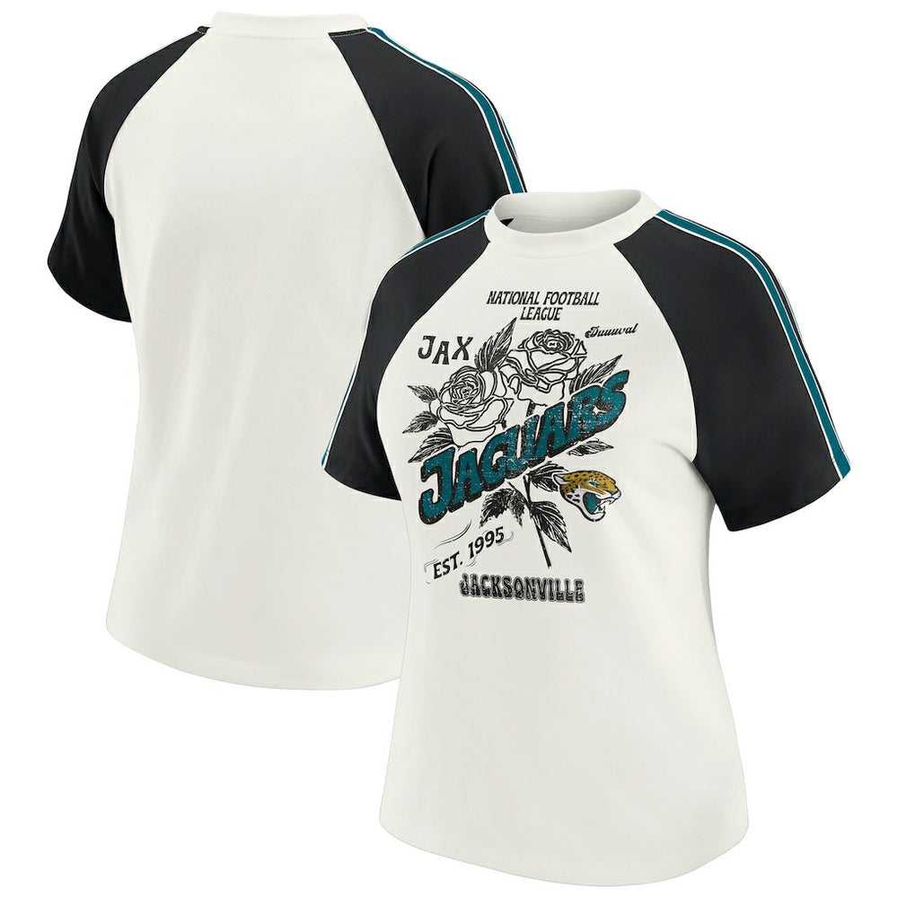 Jacksonville Jaguars  WEAR by Erin Andrews Women's Sleeve Stripe Distressed Raglan T-Shirt