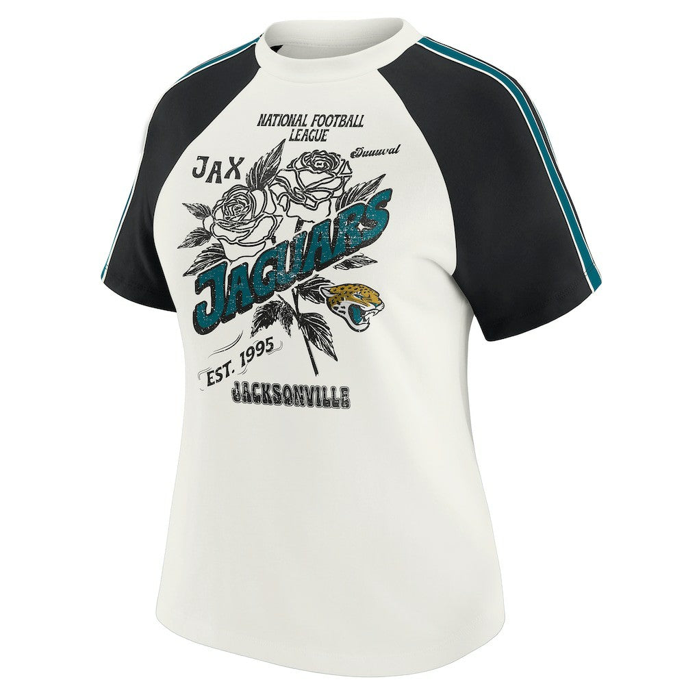 Jacksonville Jaguars  WEAR by Erin Andrews Women's Sleeve Stripe Distressed Raglan T-Shirt