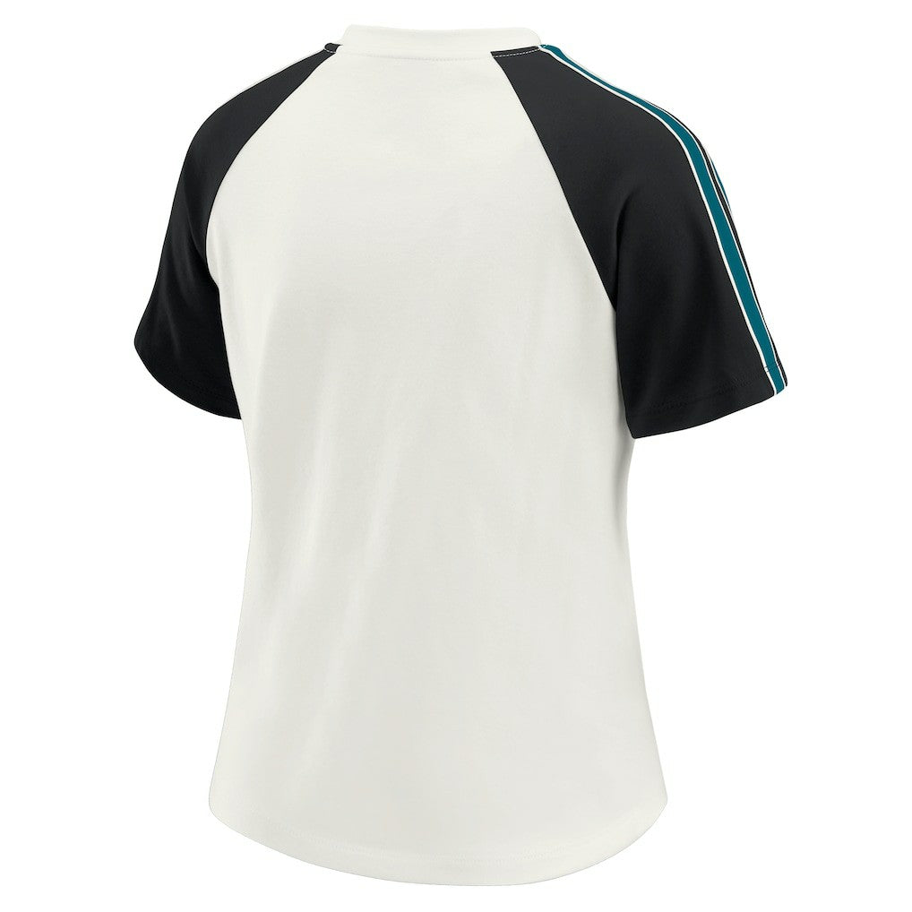 Jacksonville Jaguars  WEAR by Erin Andrews Women's Sleeve Stripe Distressed Raglan T-Shirt