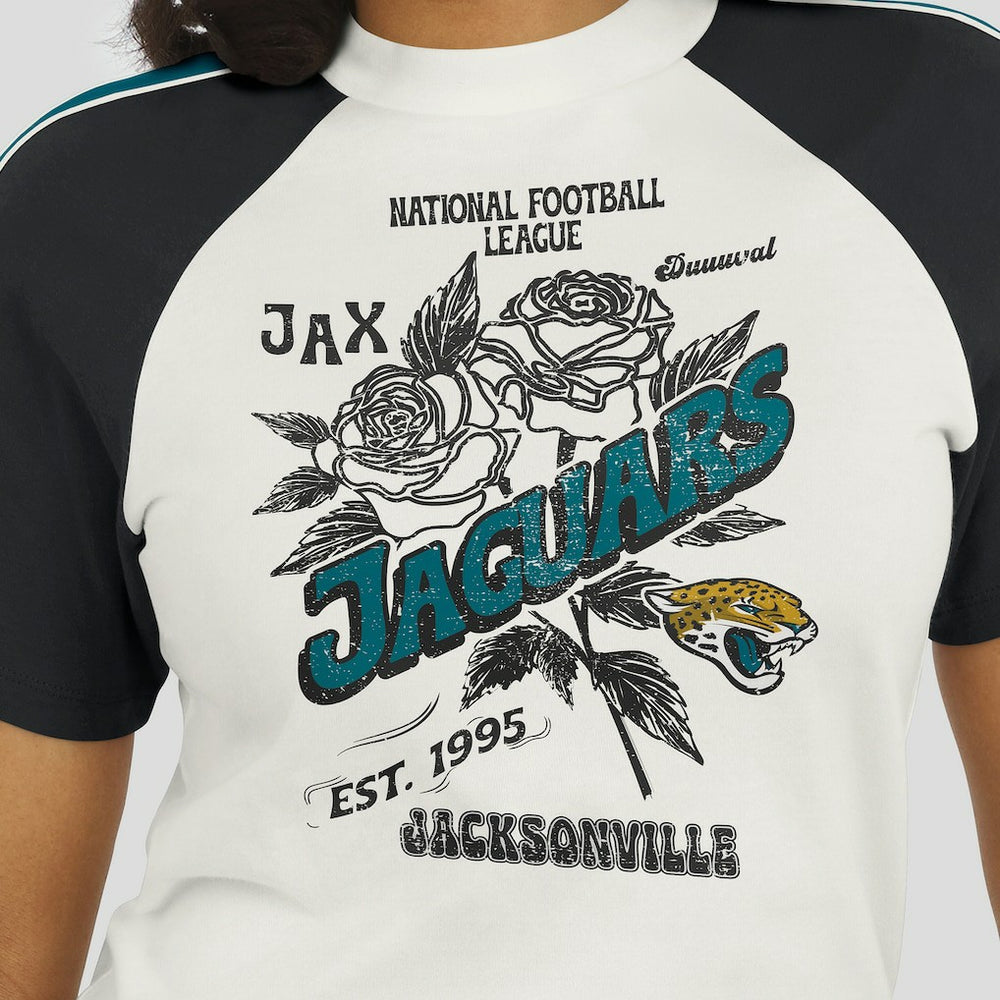 Jacksonville Jaguars  WEAR by Erin Andrews Women's Sleeve Stripe Distressed Raglan T-Shirt