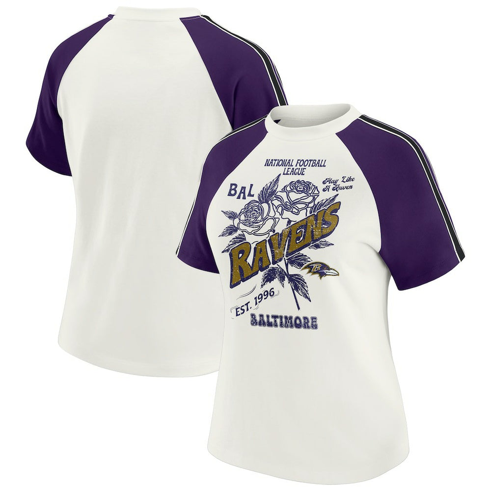Baltimore Ravens  WEAR by Erin Andrews Women's Sleeve Stripe Distressed Raglan T-Shirt