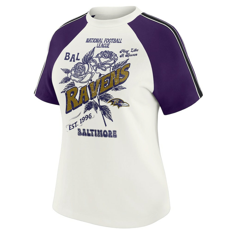 Baltimore Ravens  WEAR by Erin Andrews Women's Sleeve Stripe Distressed Raglan T-Shirt