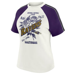Baltimore Ravens  WEAR by Erin Andrews Women's Sleeve Stripe Distressed Raglan T-Shirt