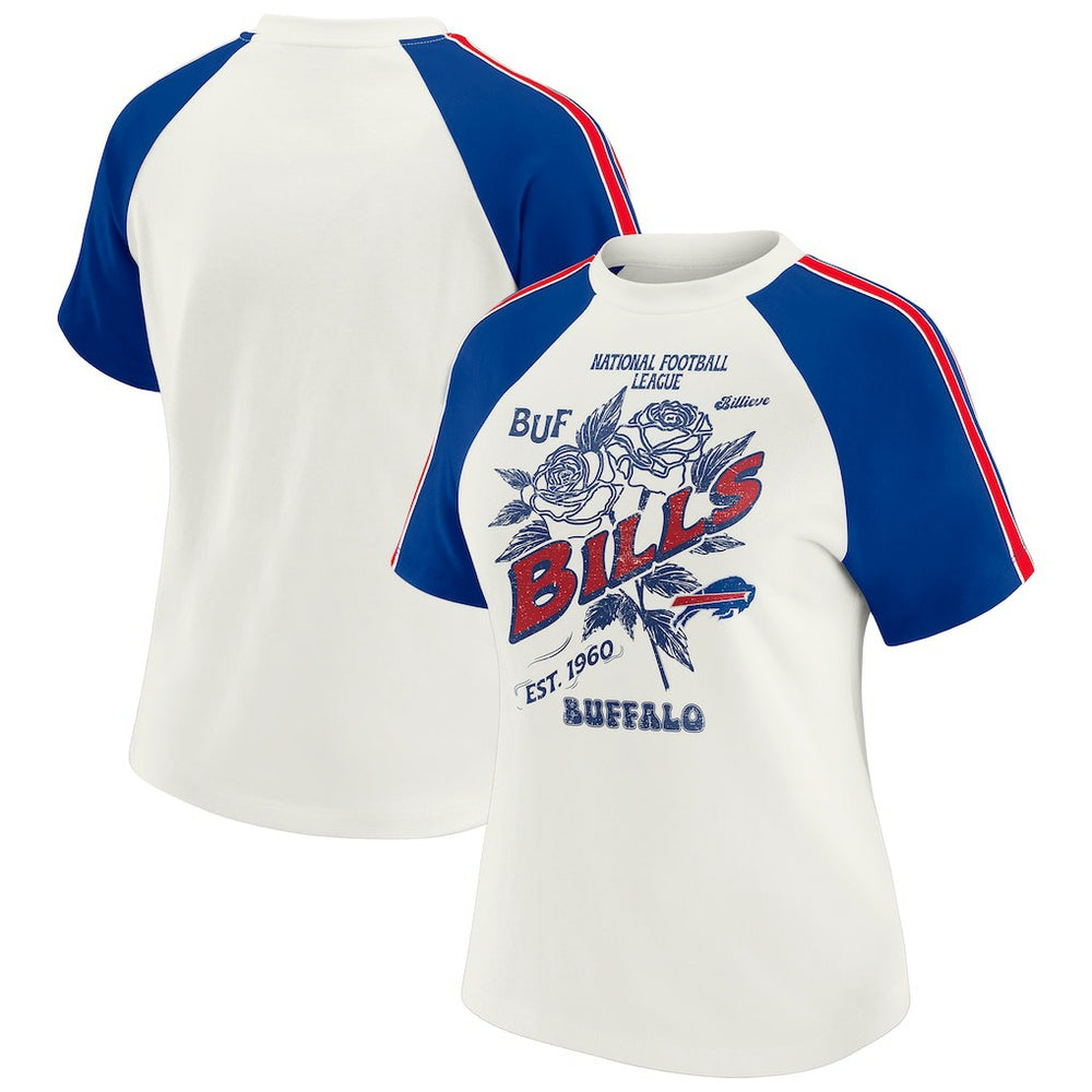 Buffalo Bills  WEAR by Erin Andrews Women's Sleeve Stripe Distressed Raglan T-Shirt