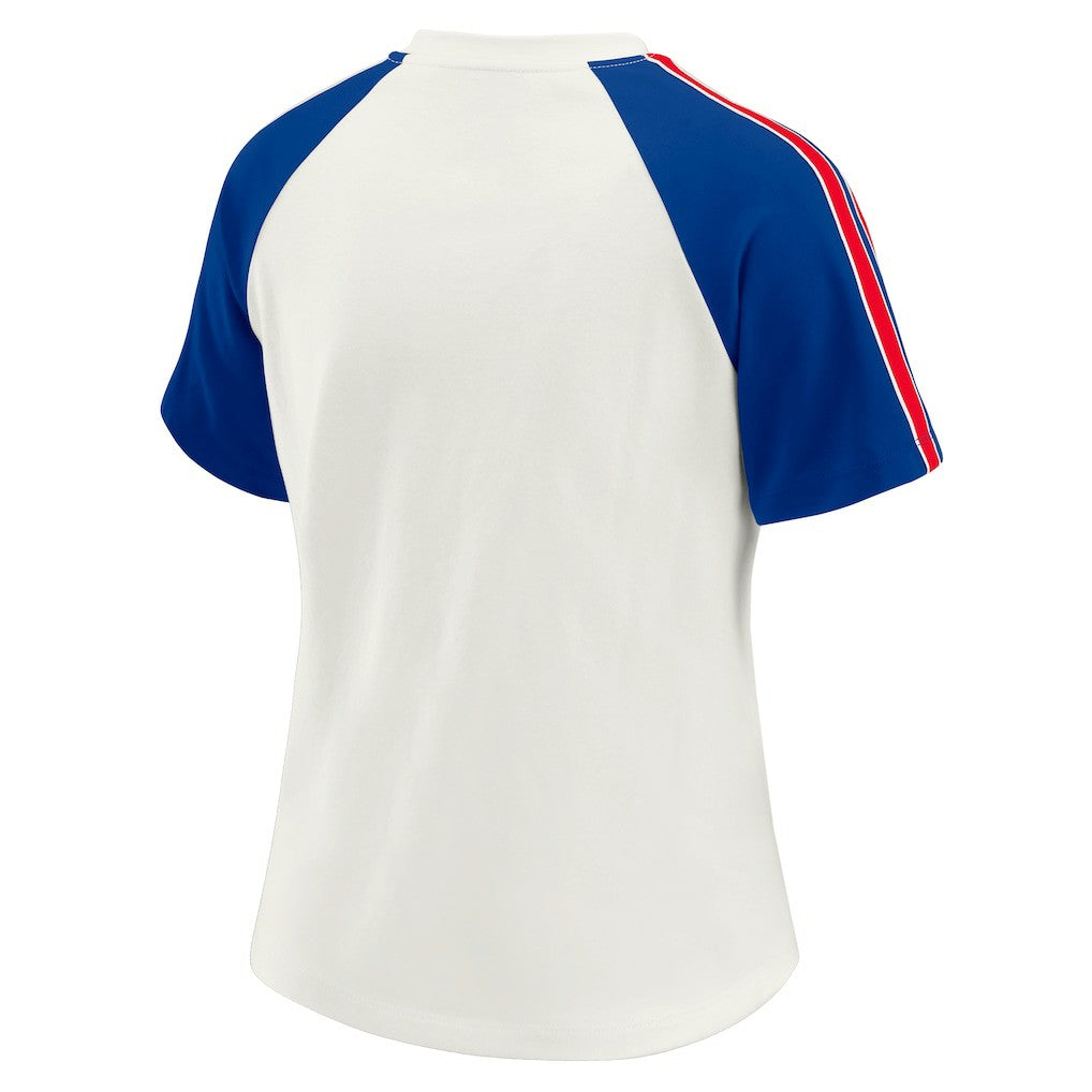 Buffalo Bills  WEAR by Erin Andrews Women's Sleeve Stripe Distressed Raglan T-Shirt