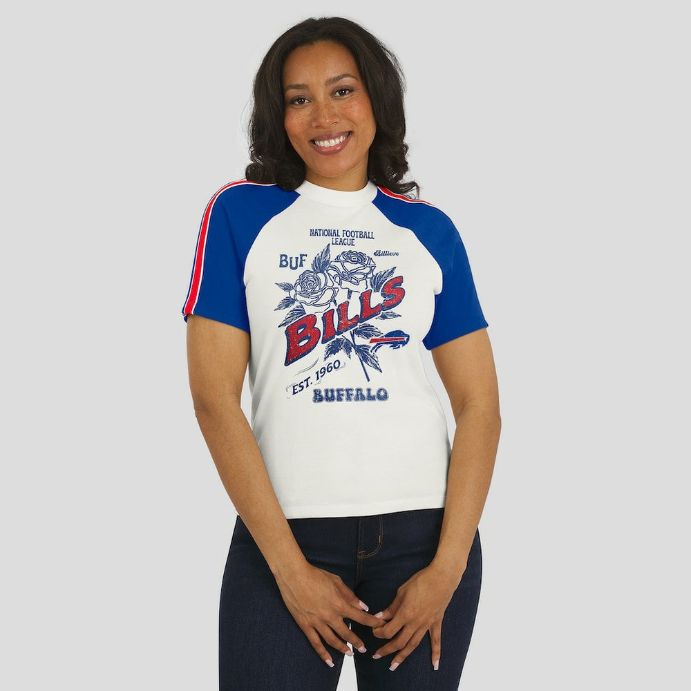 Buffalo Bills  WEAR by Erin Andrews Women's Sleeve Stripe Distressed Raglan T-Shirt