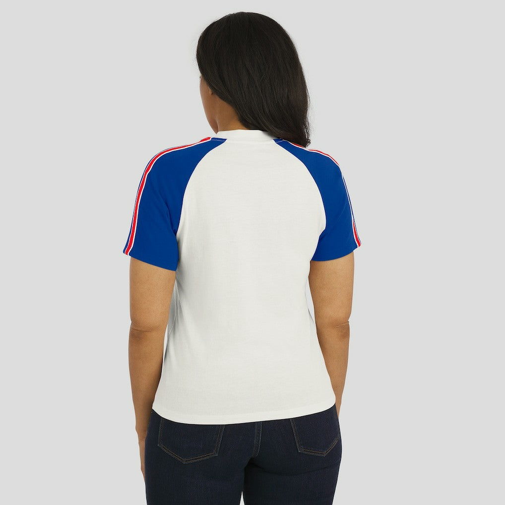 Buffalo Bills  WEAR by Erin Andrews Women's Sleeve Stripe Distressed Raglan T-Shirt