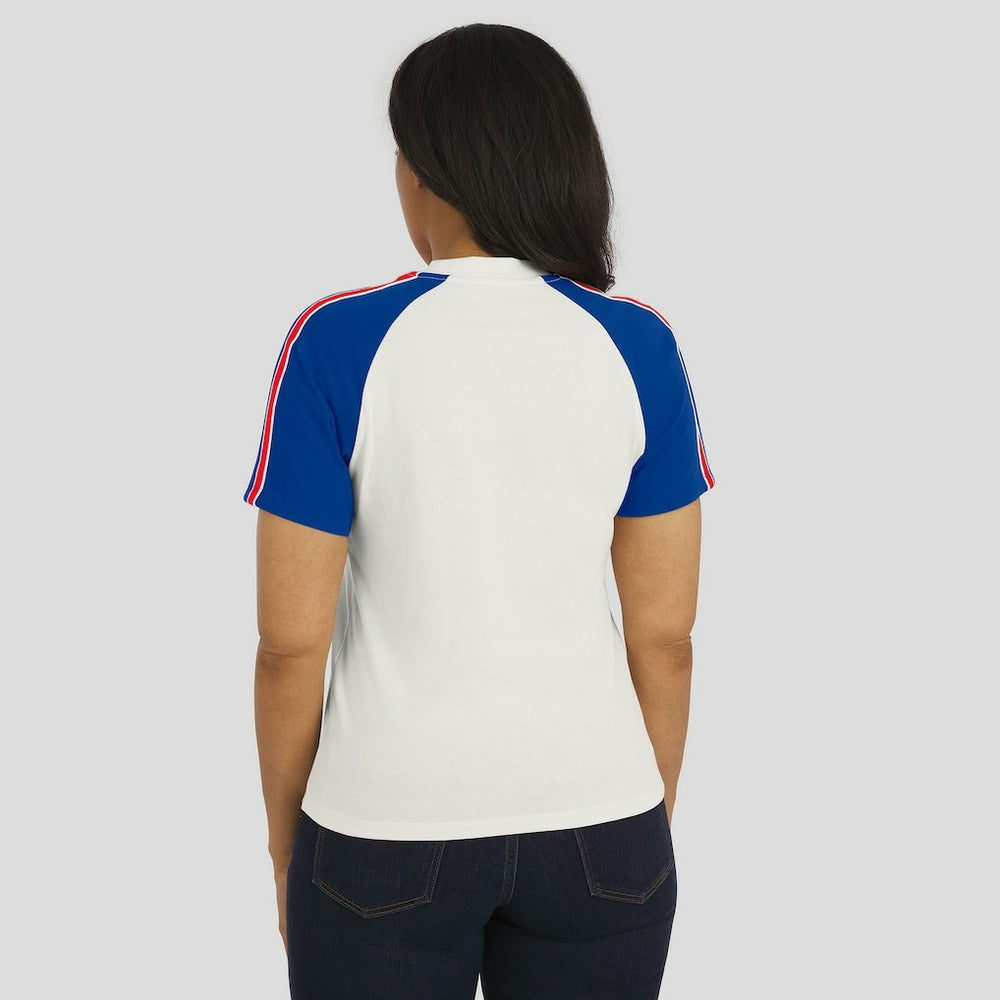 Buffalo Bills  WEAR by Erin Andrews Women's Sleeve Stripe Distressed Raglan T-Shirt