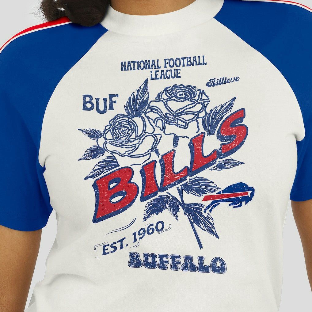 Buffalo Bills  WEAR by Erin Andrews Women's Sleeve Stripe Distressed Raglan T-Shirt