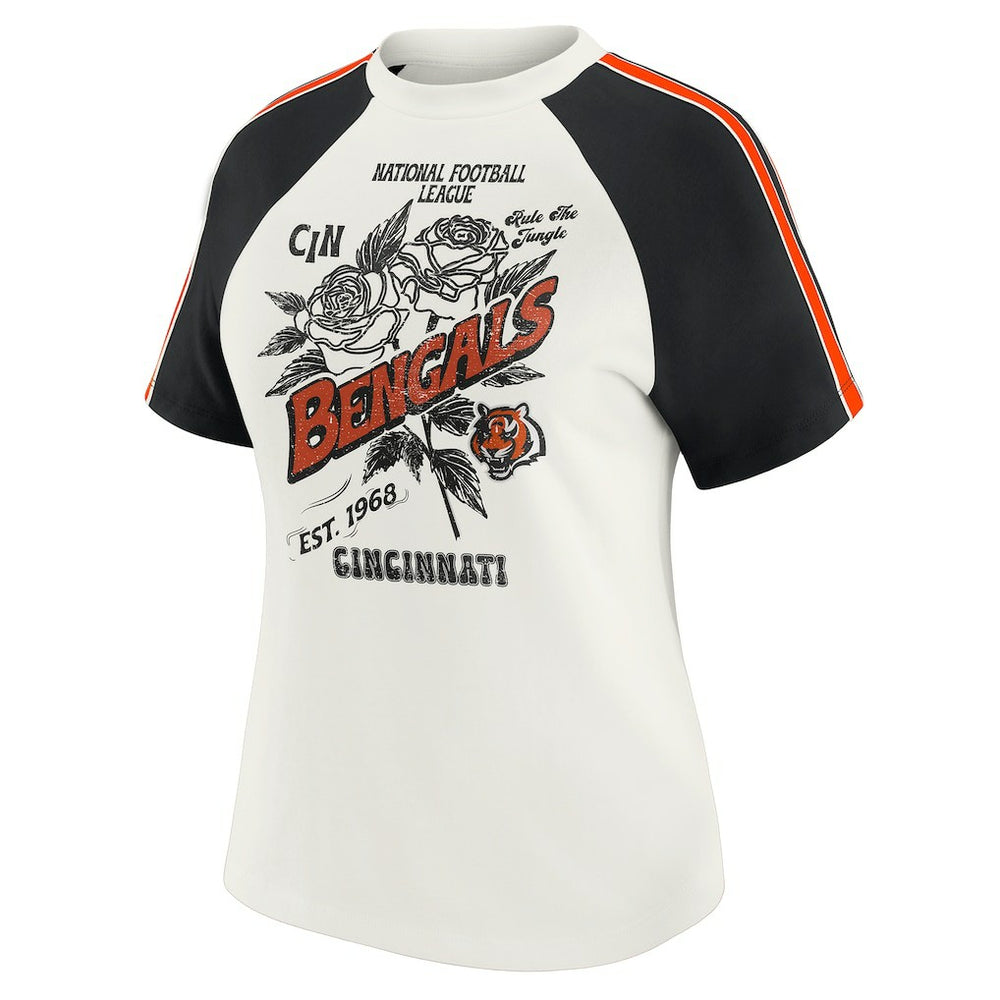 Cincinnati Bengals  WEAR by Erin Andrews Women's Sleeve Stripe Distressed Raglan T-Shirt